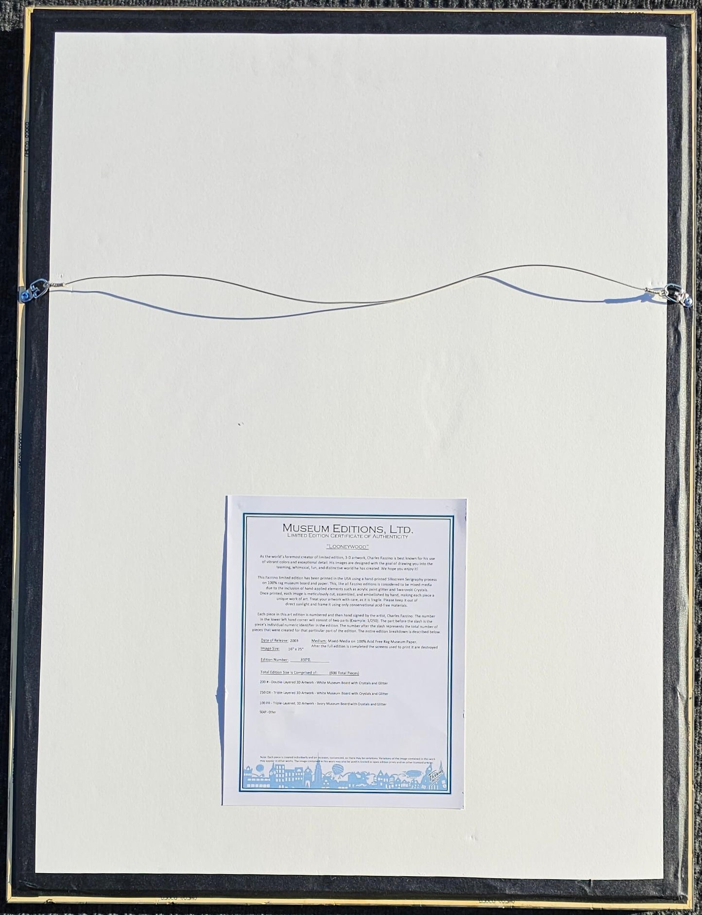 Charles Fazzino Looneywood Looney Tunes Art certtificate