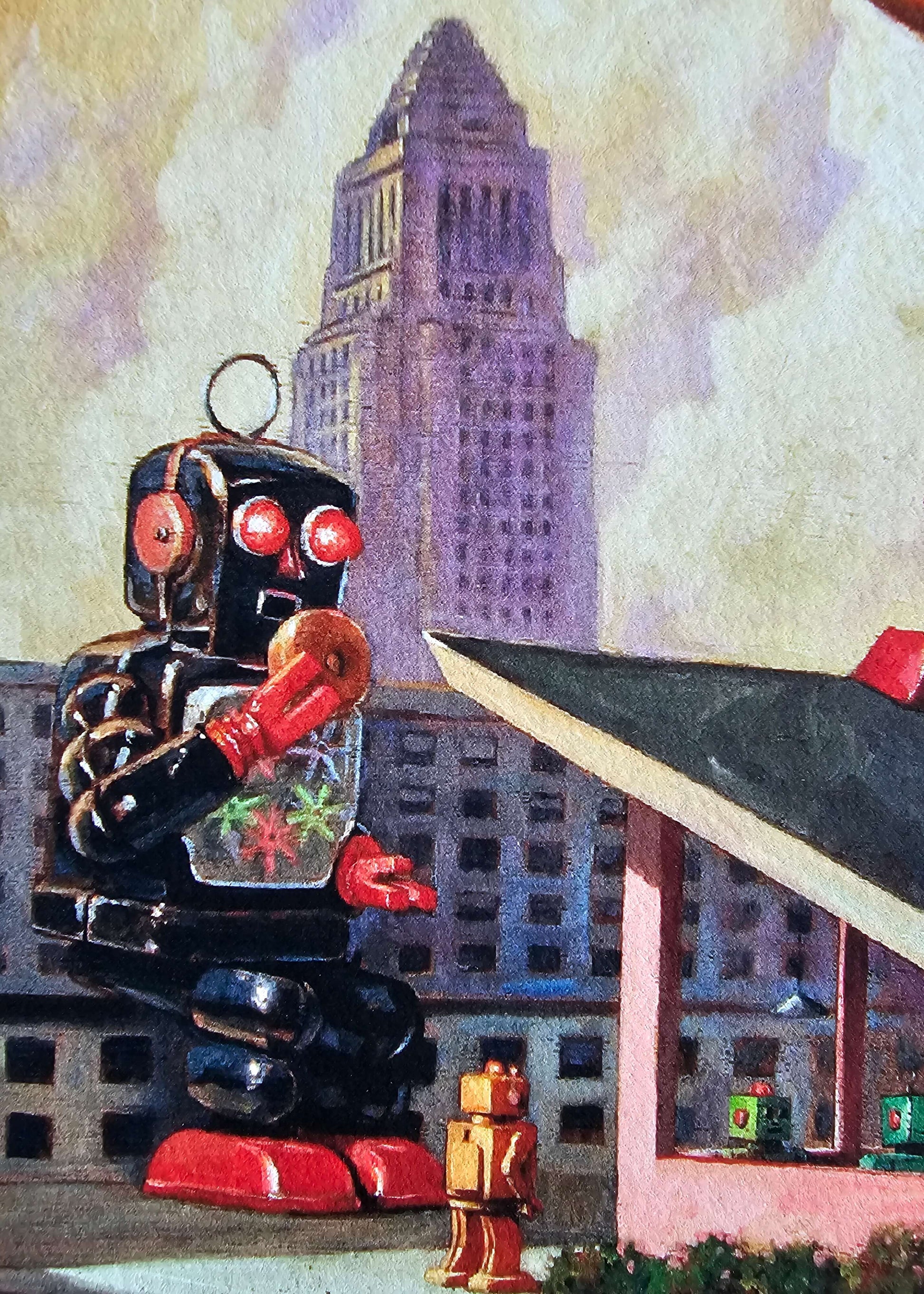 Robot eating donut art