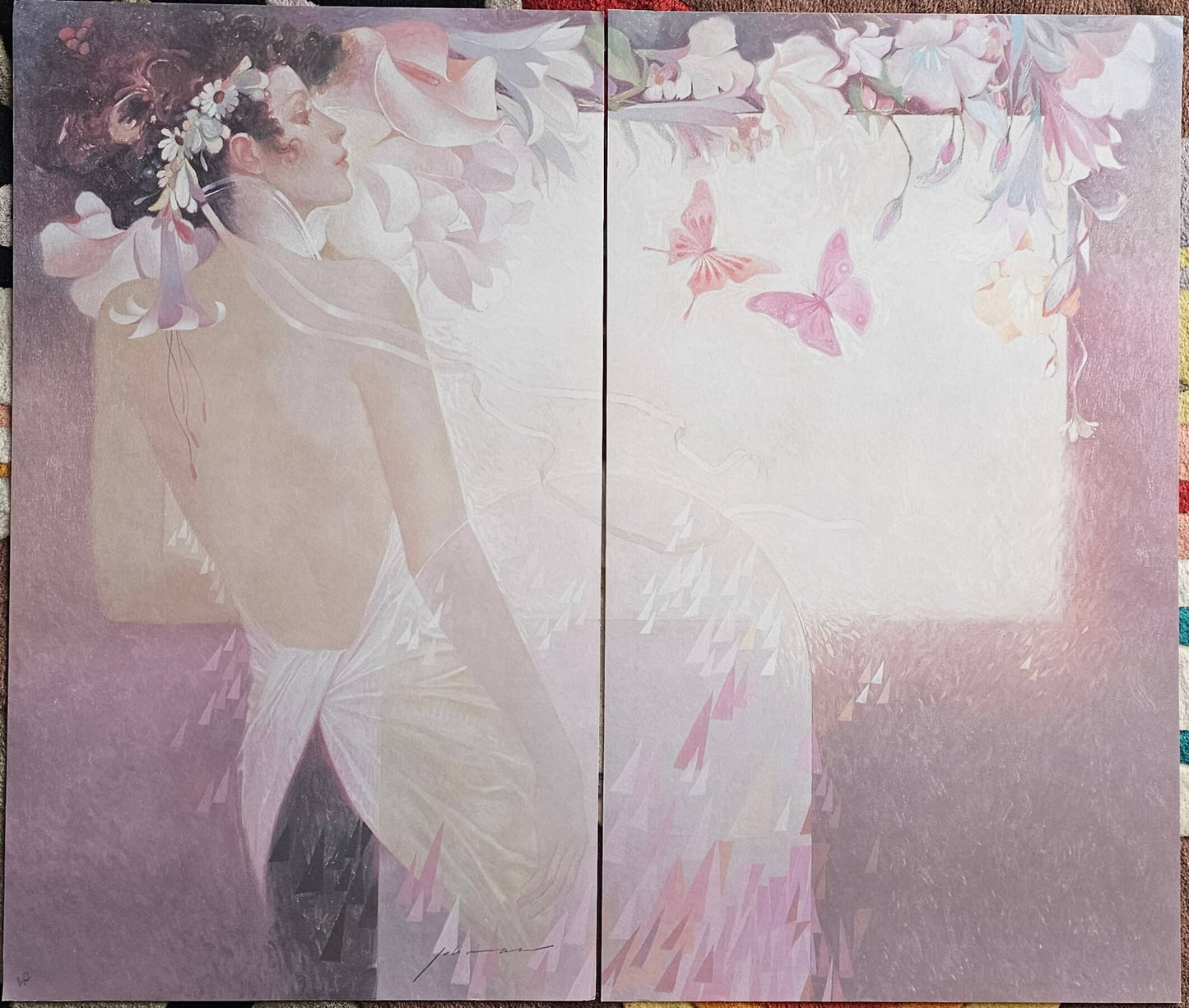Felix Mas Art Nouveau Woman with butterflies portrait diptych