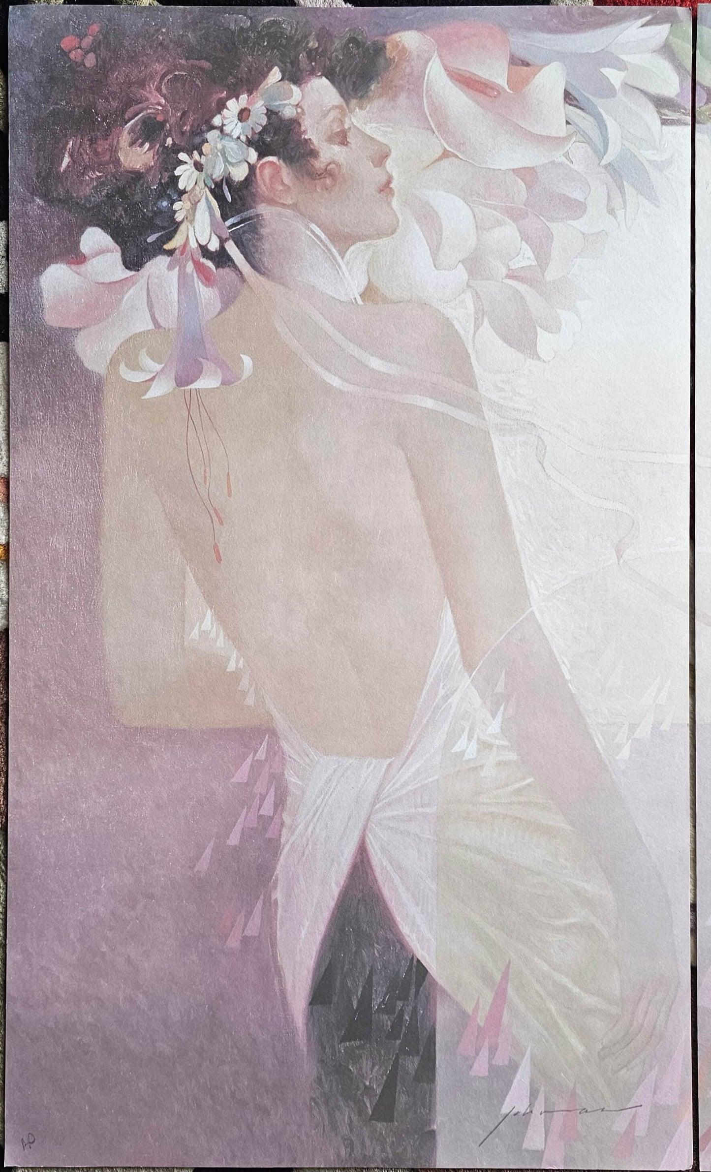 Felix Mas Art Nouveau Woman with butterflies portrait diptych