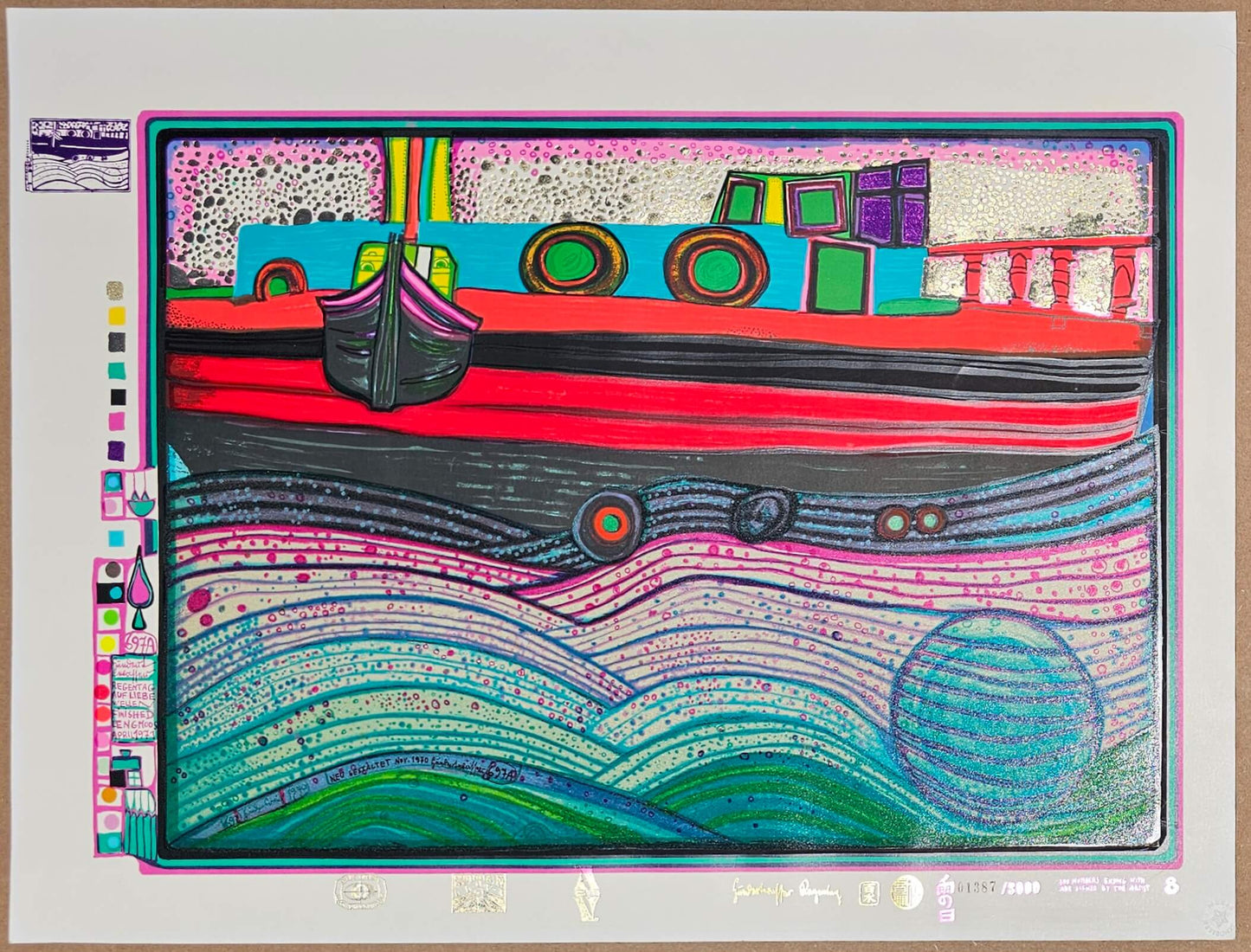 Friedensreich Hundertwasser Regentag auf Liebe Wellen nautical ocean art with vibrant colors