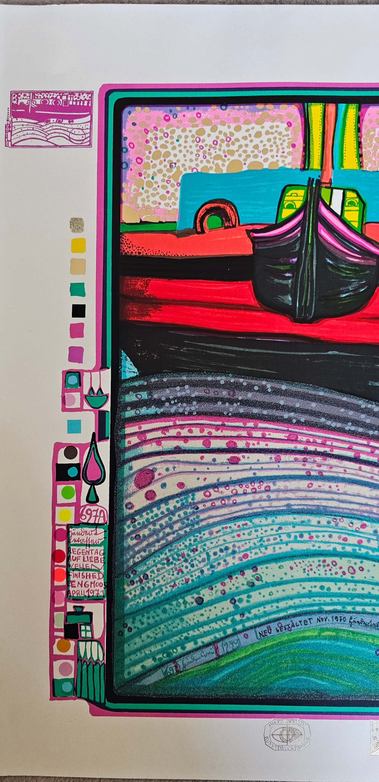 Friedensreich Hundertwasser Regentag auf Liebe Wellen nautical ocean art with vibrant colors