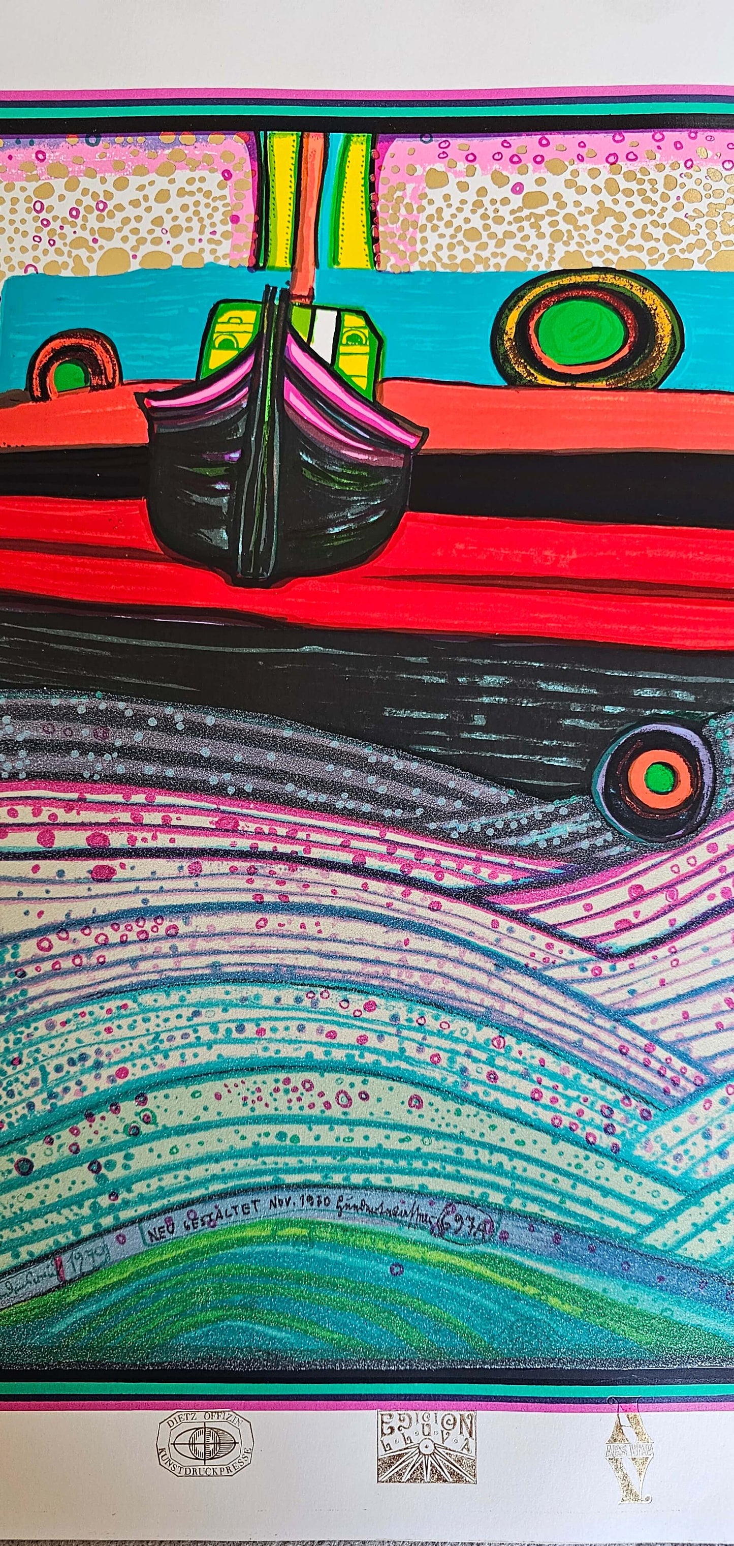 Friedensreich Hundertwasser Regentag auf Liebe Wellen nautical ocean art with vibrant colors