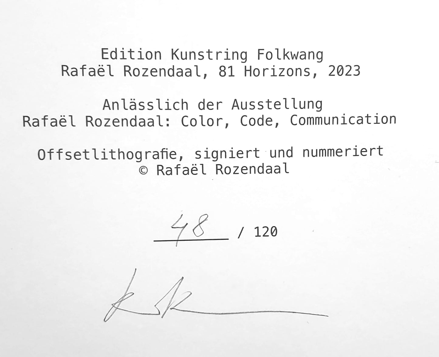Offset Lithograph (Edition from Kunstring Folkwang 2023) Anlässlich der Ausstellung (from the Museum Exhibition): Color, Code, Communication 48/120 hand signed