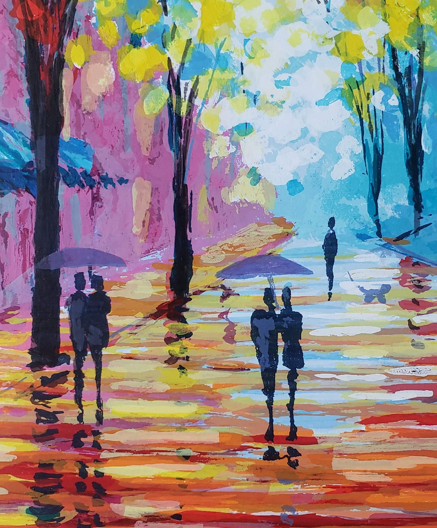 Slava Ilyayev colorful trees and couples walking on pathway
