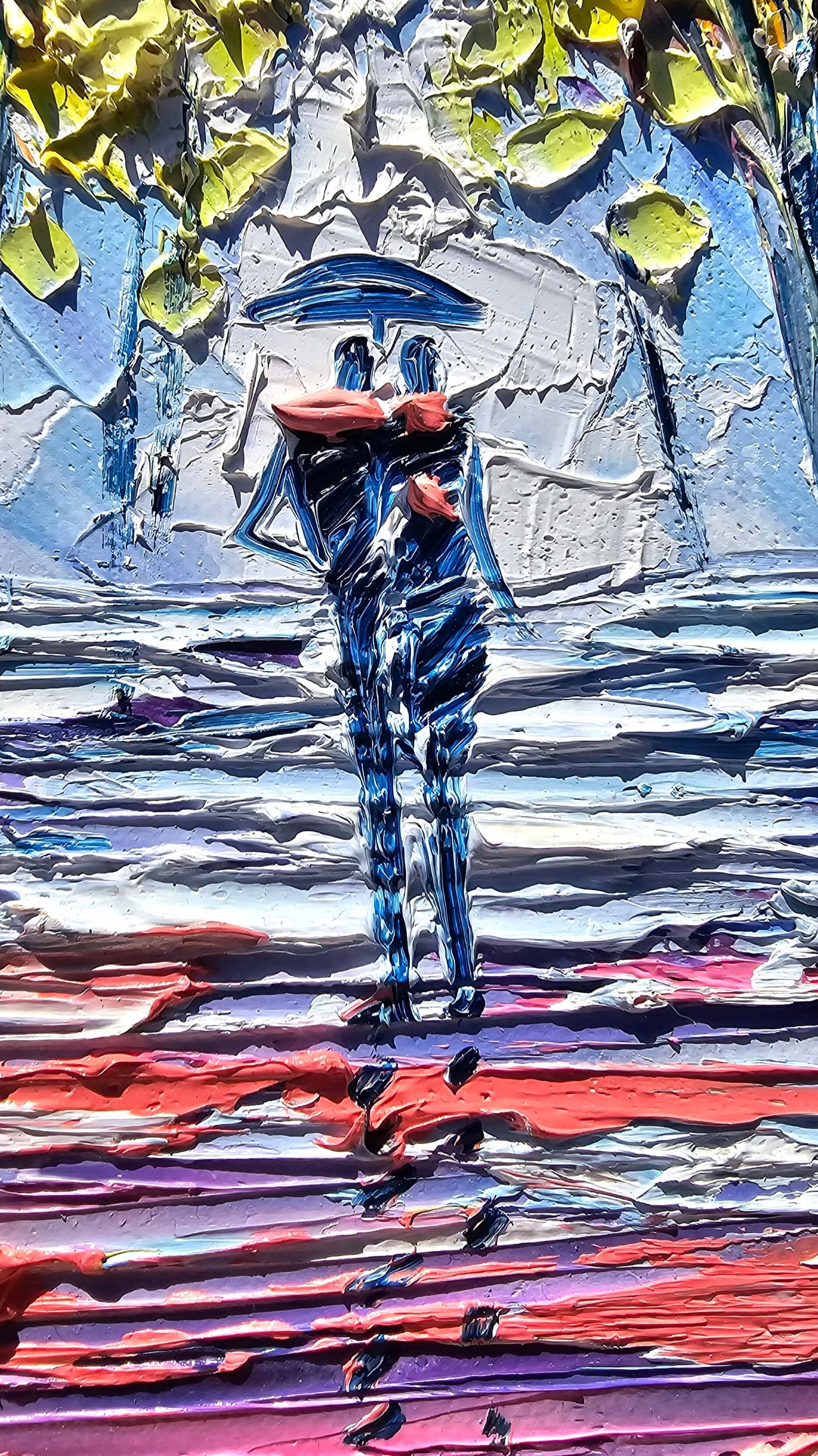 Slava Ilyayev Original Oil Painting Impasto Colorful Art Framed 25.75" x 29.75" Rainy Day Walk