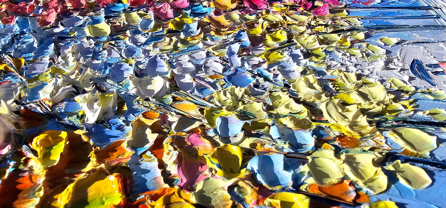 Slava Ilyayev Original Oil Painting Impasto Colorful Art Framed 25.75" x 29.75" Rainy Day Walk