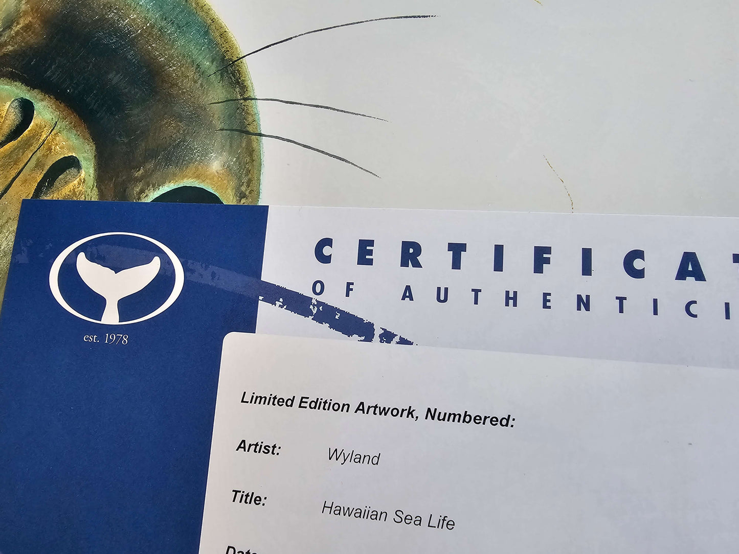 Certificate of Authenticity Hawaiian Sea Life Wyland