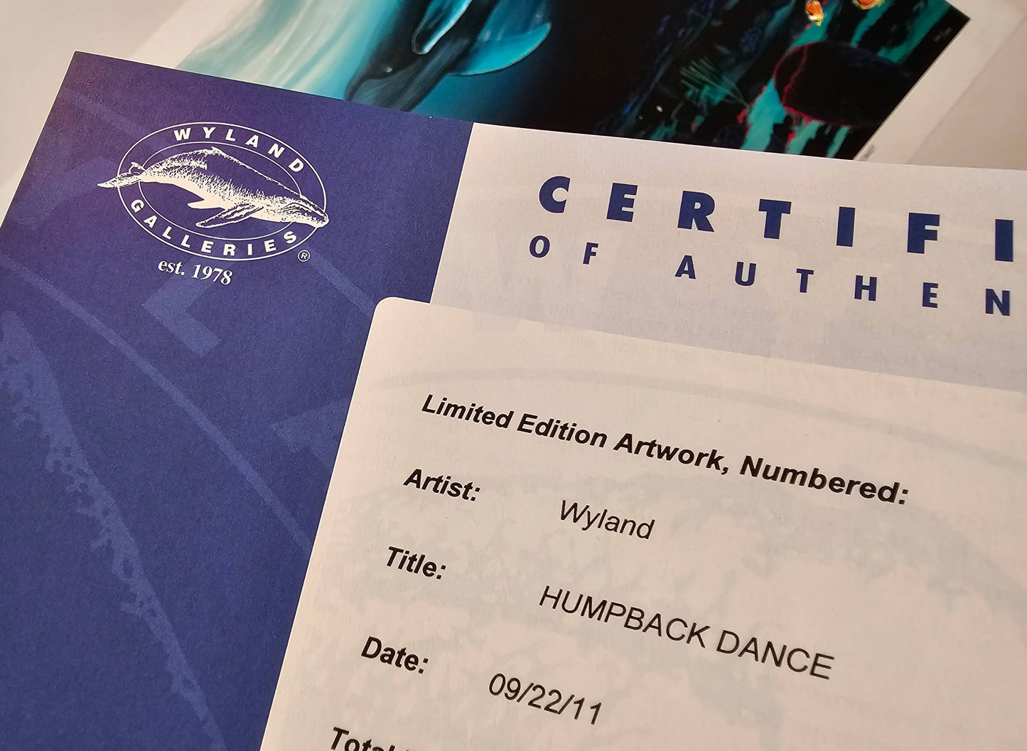 Wyland Certificate of authenticity humpback dance 9/22/11