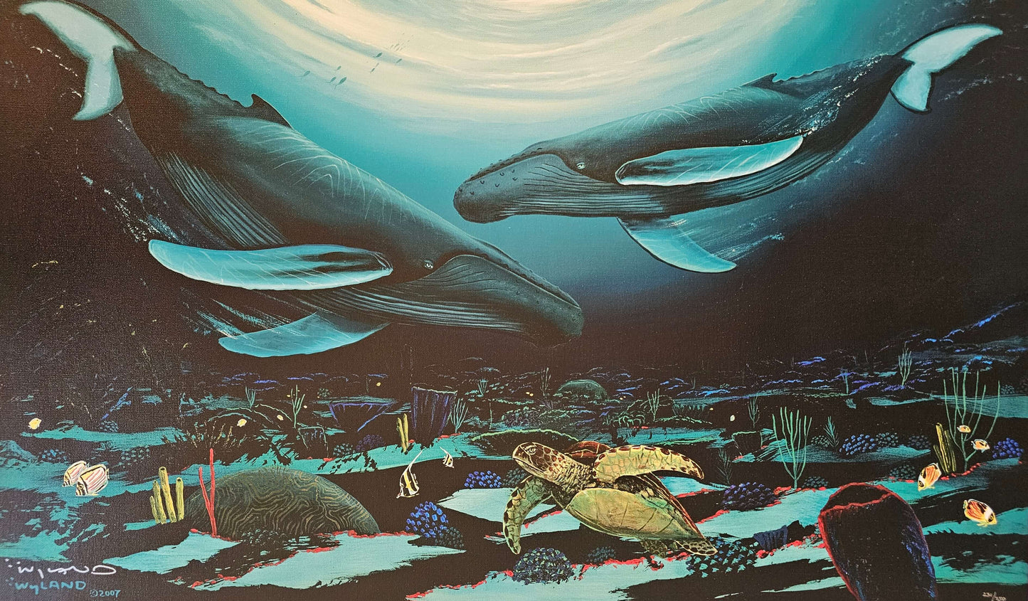 Wyland "Humpback Dance" sea turtle humpback whales art