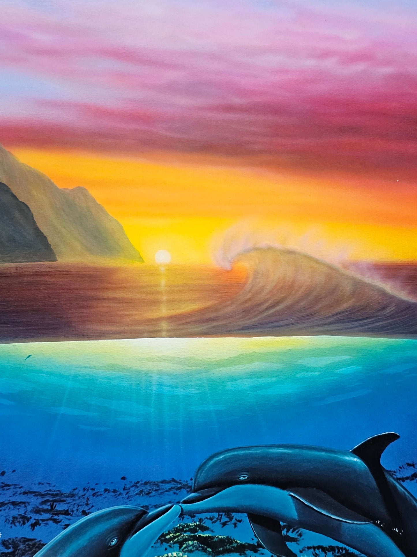 Wyland "Kiss for the Sea" dolphin art with reef fish and sea turtles