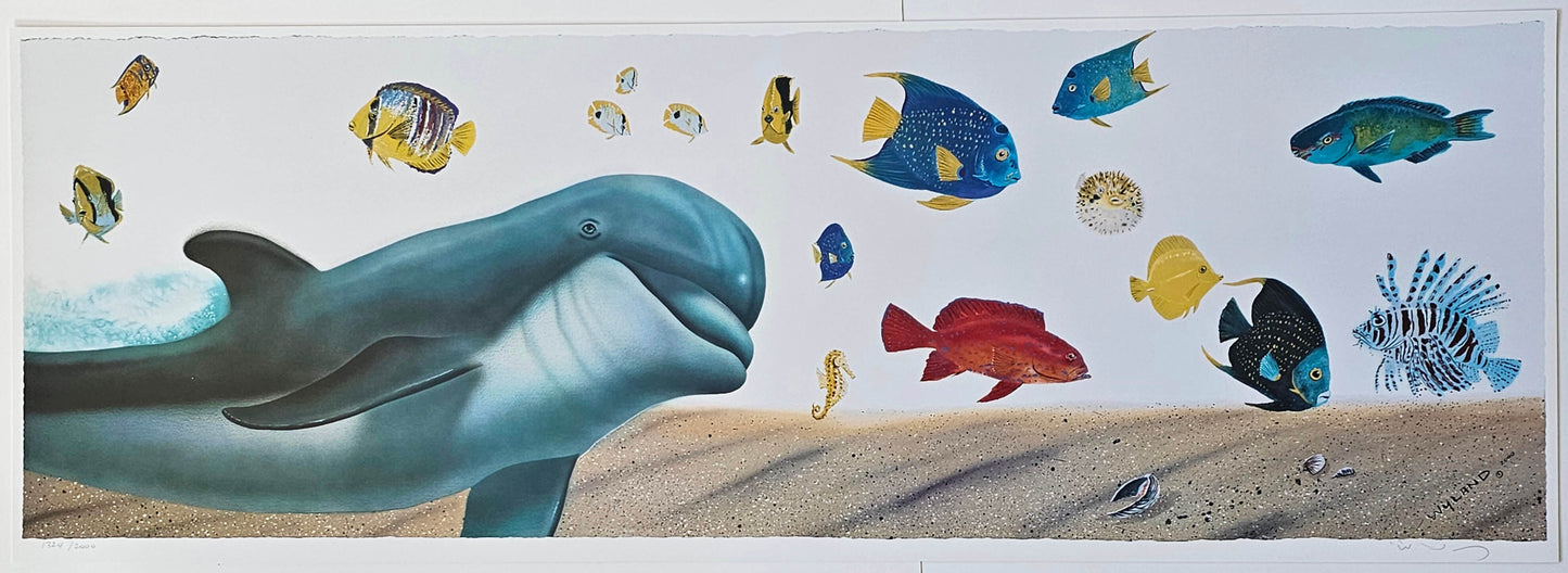 Robert Wyland "Underwater Paradise" dolphin reef fish art