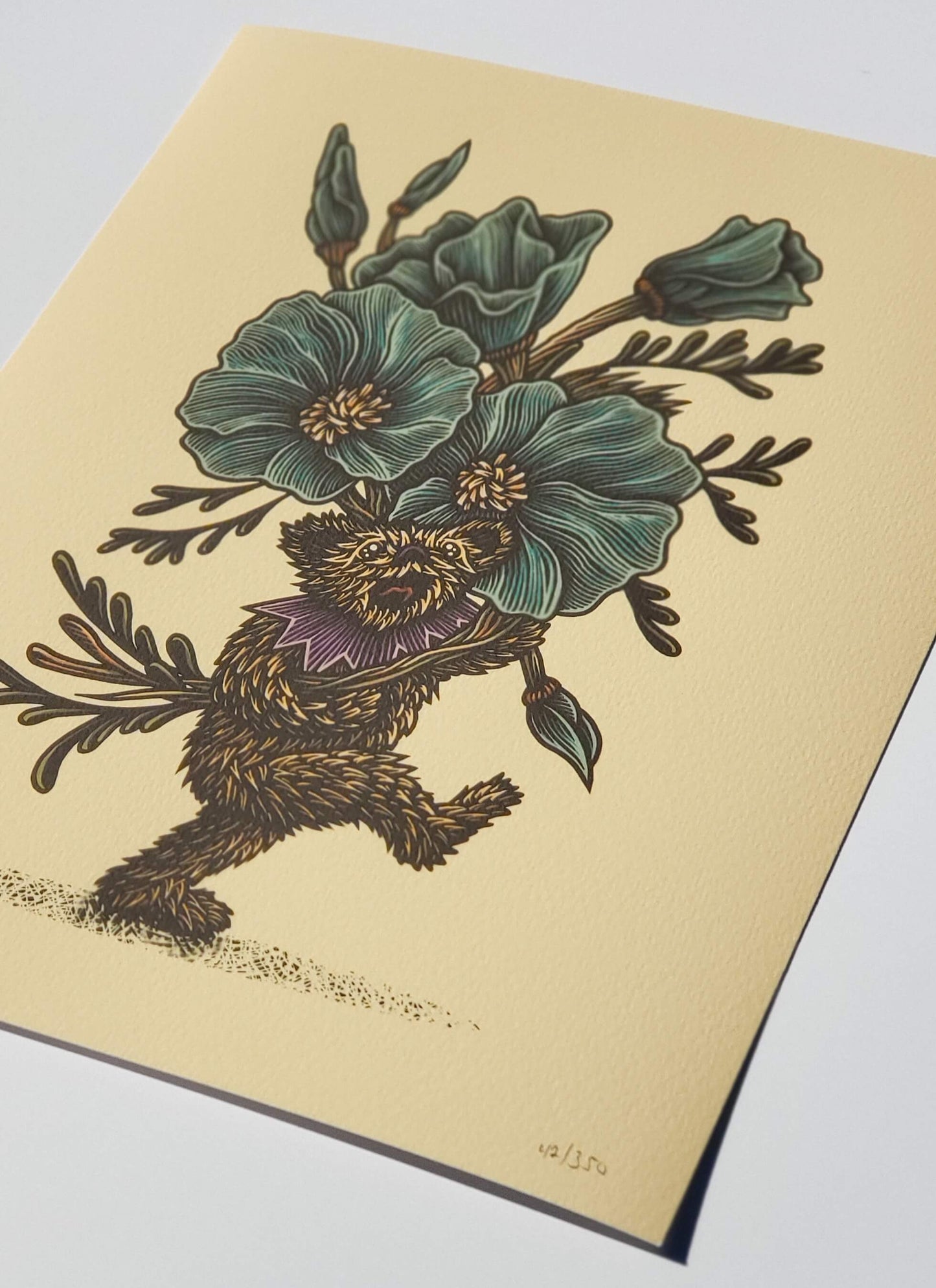 Blue Poppy Flowers Grateful Dead Bear Artwork