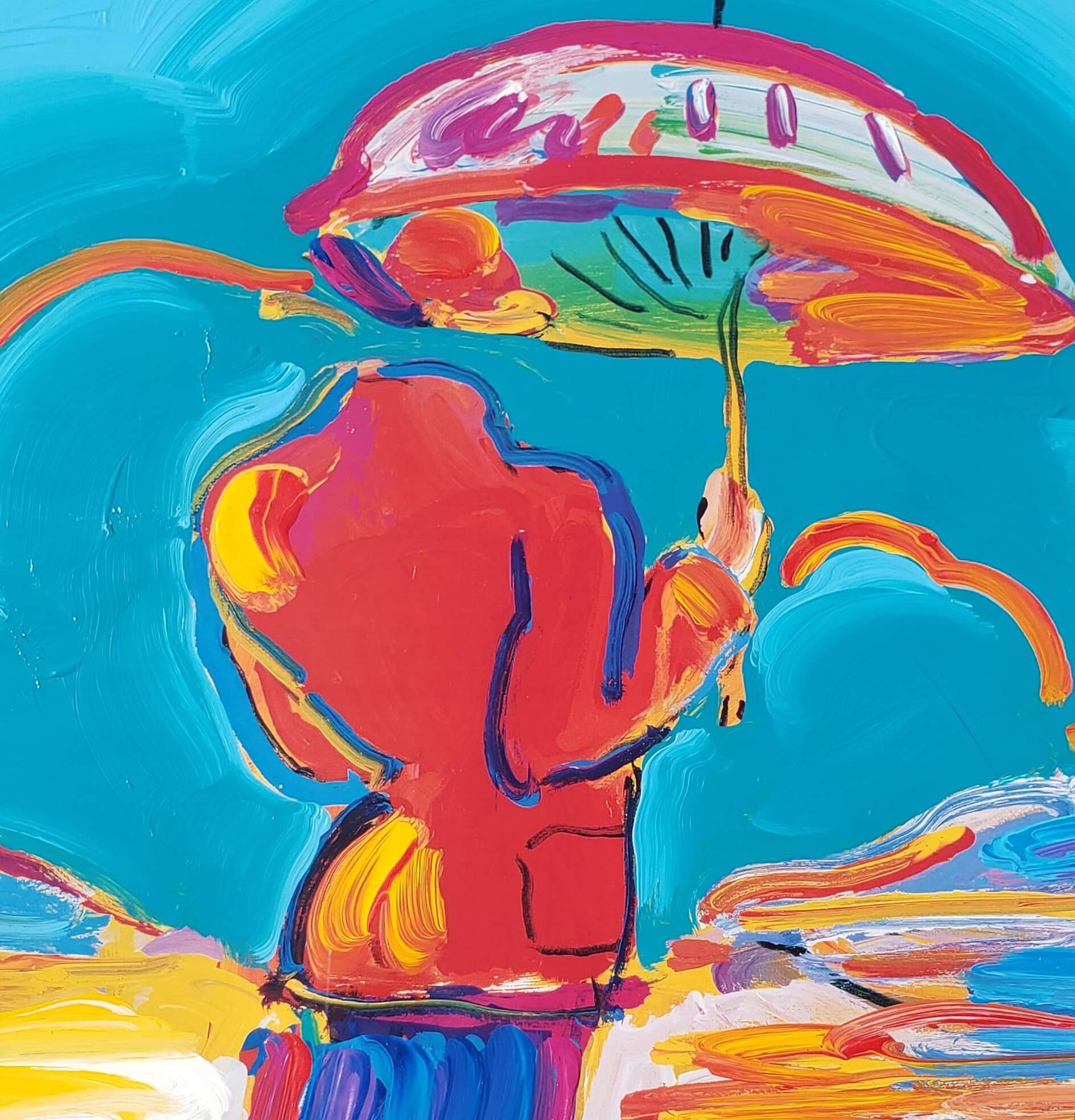 Peter Max Umbrella Man At Sea Painting