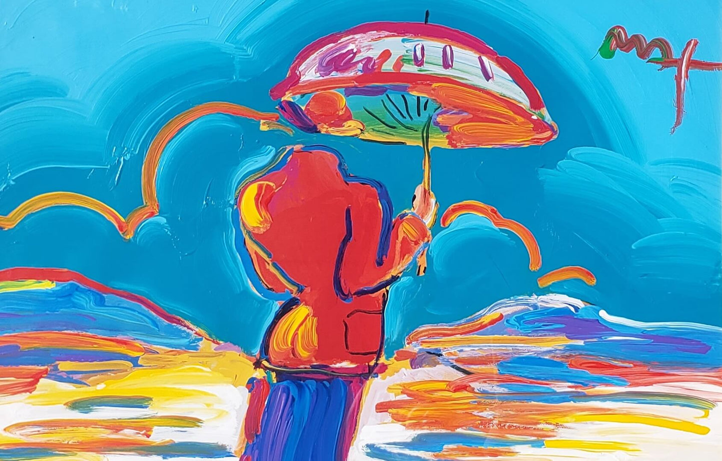 Peter Max Umbrella Man At Sea Painting