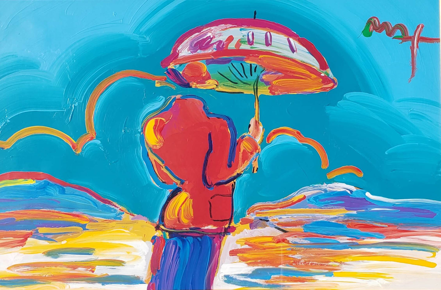 Peter Max Umbrella Man At Sea Painting