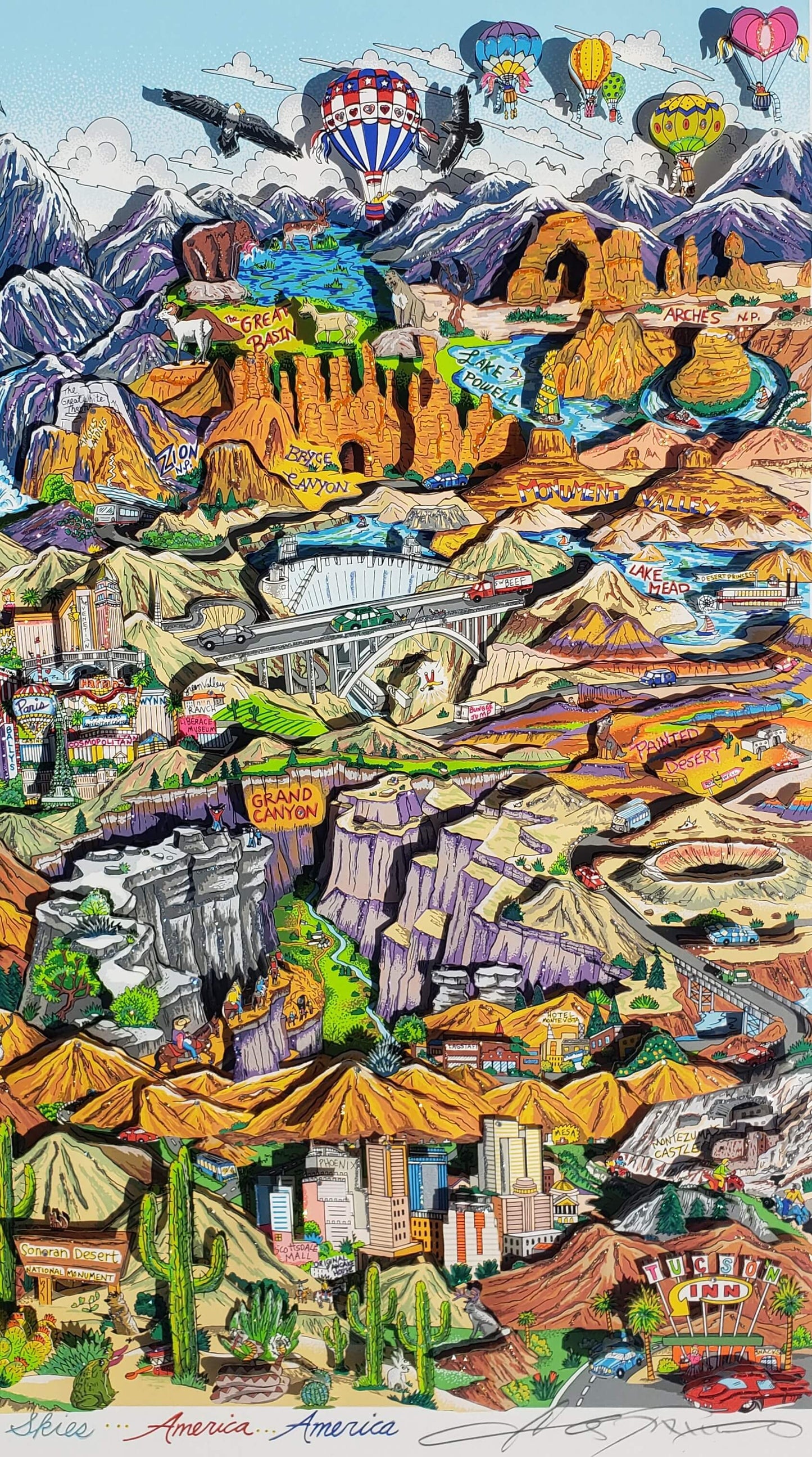 Charles Fazzino, "O Beautiful For Spacious Skies..America...America" Framed 3D Limited Edition Silk Screen Hand Signed