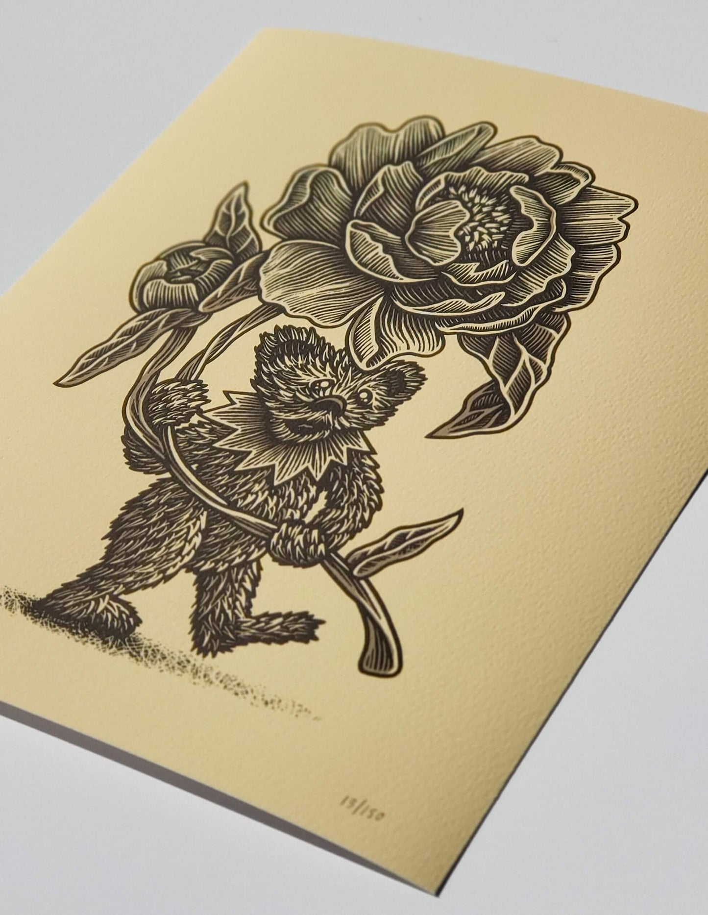 Luke Martin "Julia's Flowers" Peony VARIANT Grateful Dead Bear Print