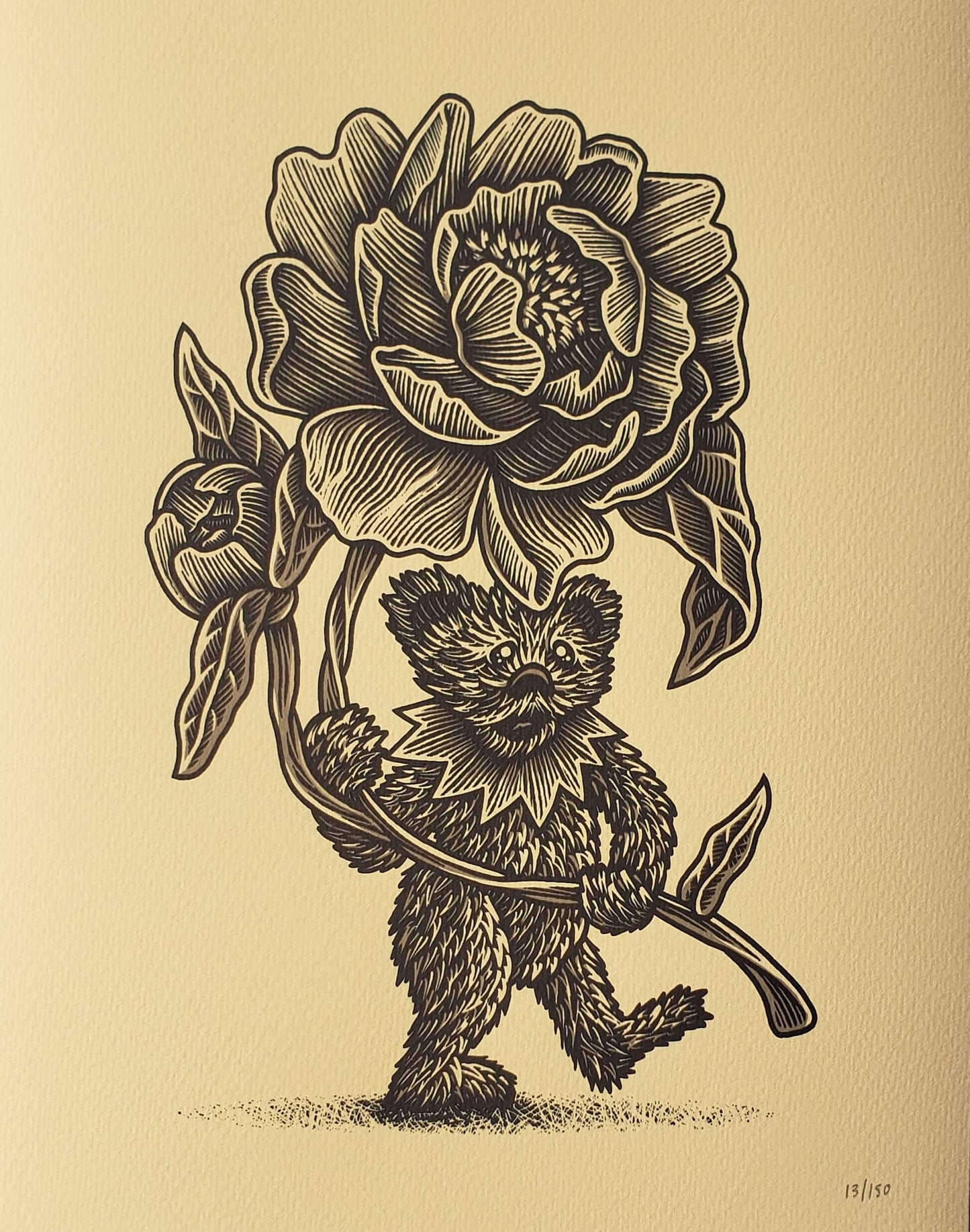 Luke Martin "Julia's Flowers" Peony VARIANT Grateful Dead Bear Print