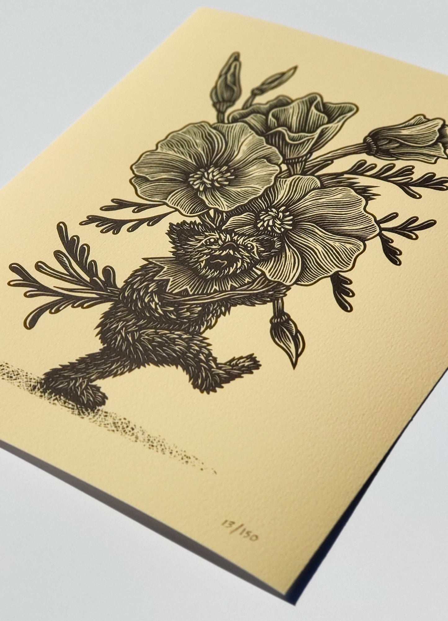 Luke Martin "Julia's Flowers" Poppy VARIANT Grateful Dead Bear Print