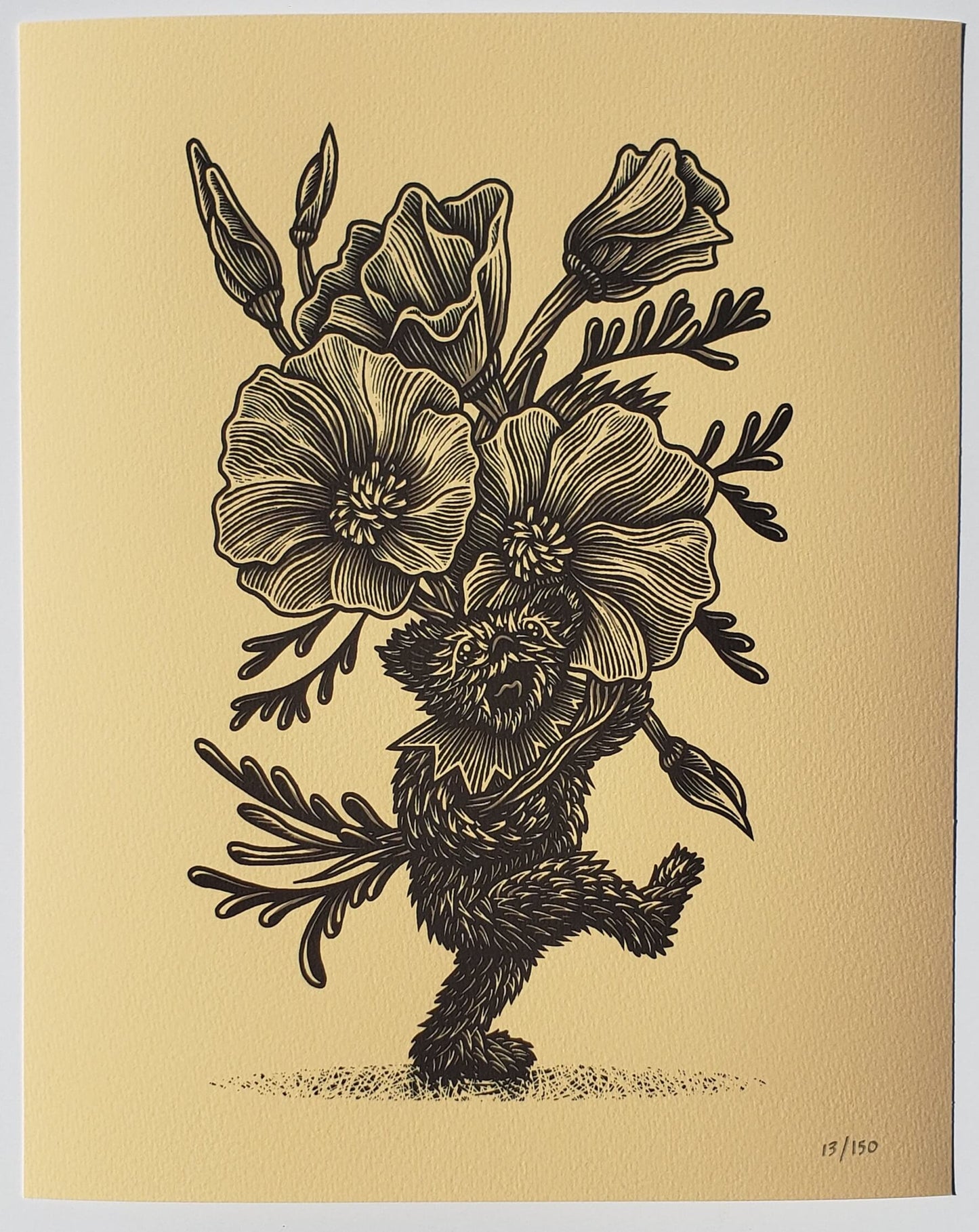Luke Martin "Julia's Flowers" Poppy VARIANT Grateful Dead Bear Print