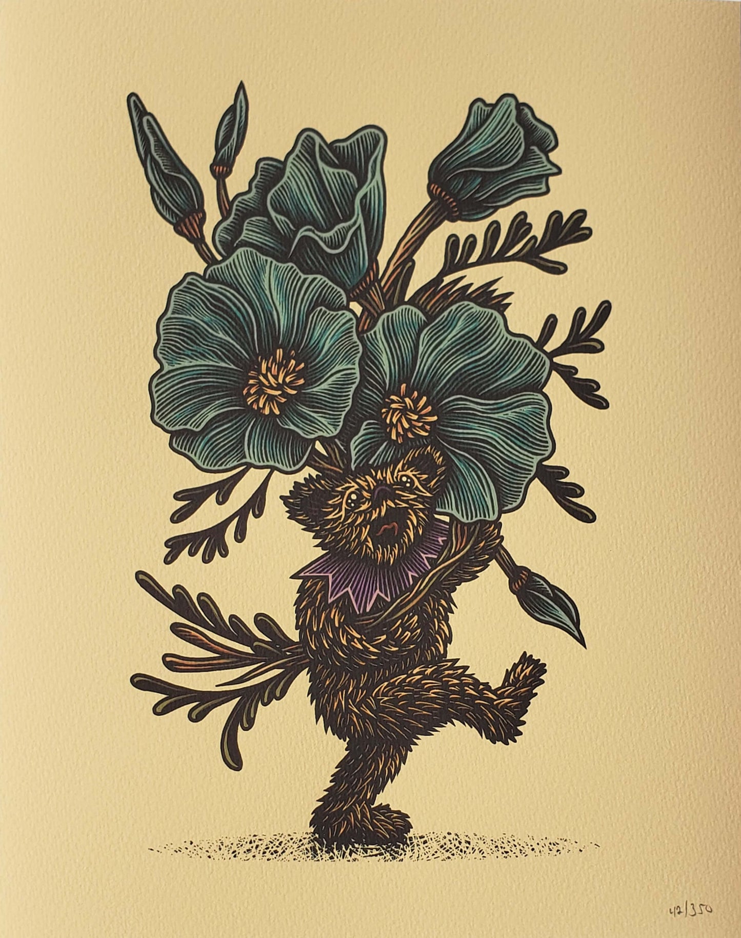 Luke Martin "Julia's Flowers" Poppy Grateful Dead Bear Art