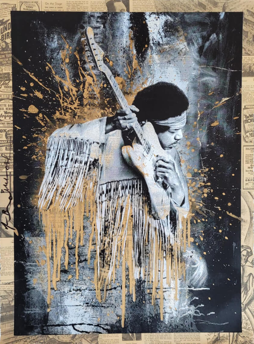 Jimi Hendrix wall art Mr. Brainwash Unique guitarist music artwork