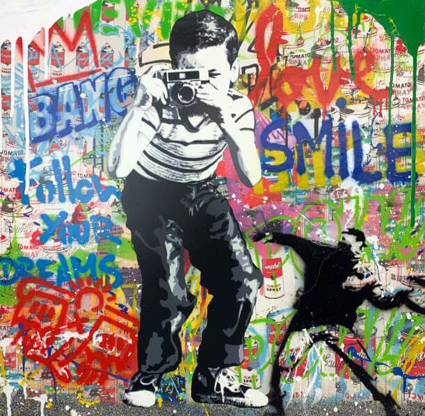 Mr. Brainwash ORIGINAL "Smile" Mixed Media Hand Signed with dollar bill COA