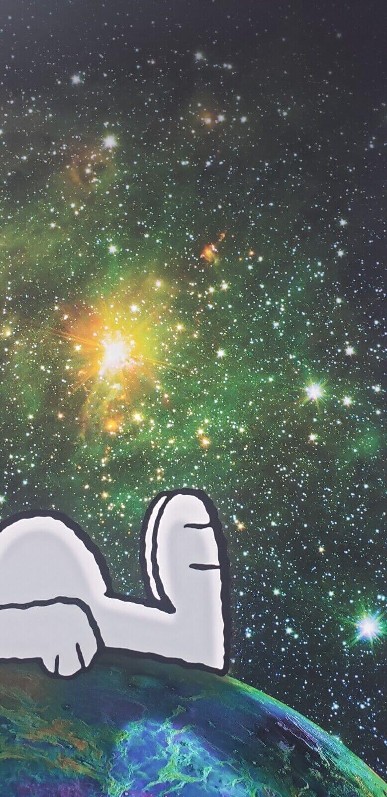 Peanuts Snoopy dog "On top of the world" fine art print with NASA photo of planet Earth and galaxy