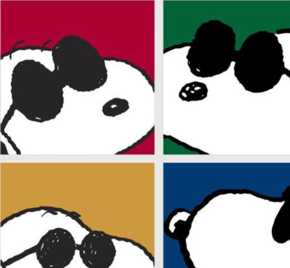 Charles M. Schulz Snoopy POP Art faces dog with sunglasses 4 color backgrounds