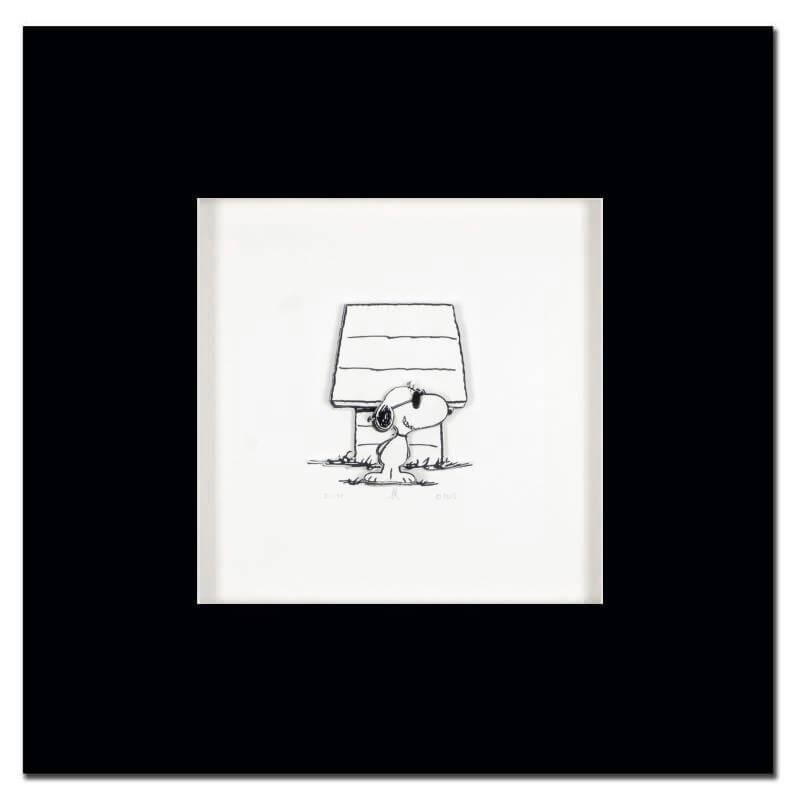 Snoopy dog wearing sunglasses as "Joe Cool" infront of his famous dog house