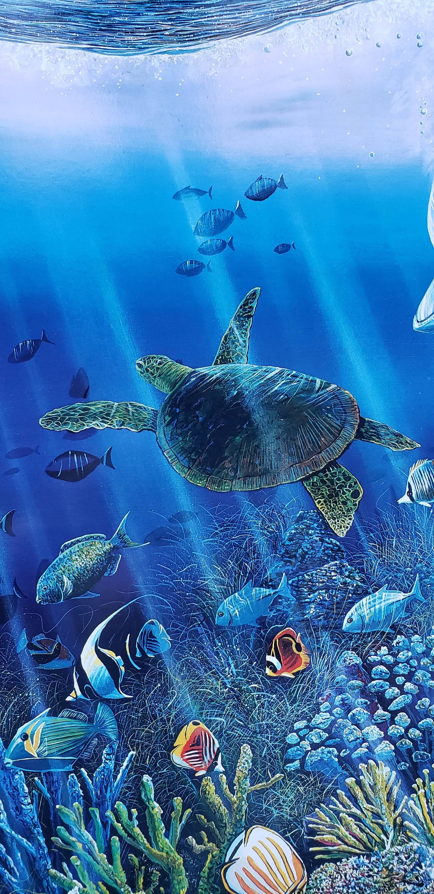 Robert Lyn Nelson Dolphin Time hand signed art 1986 with sea turtles, reef fish and corals with dolphins jumping out of water