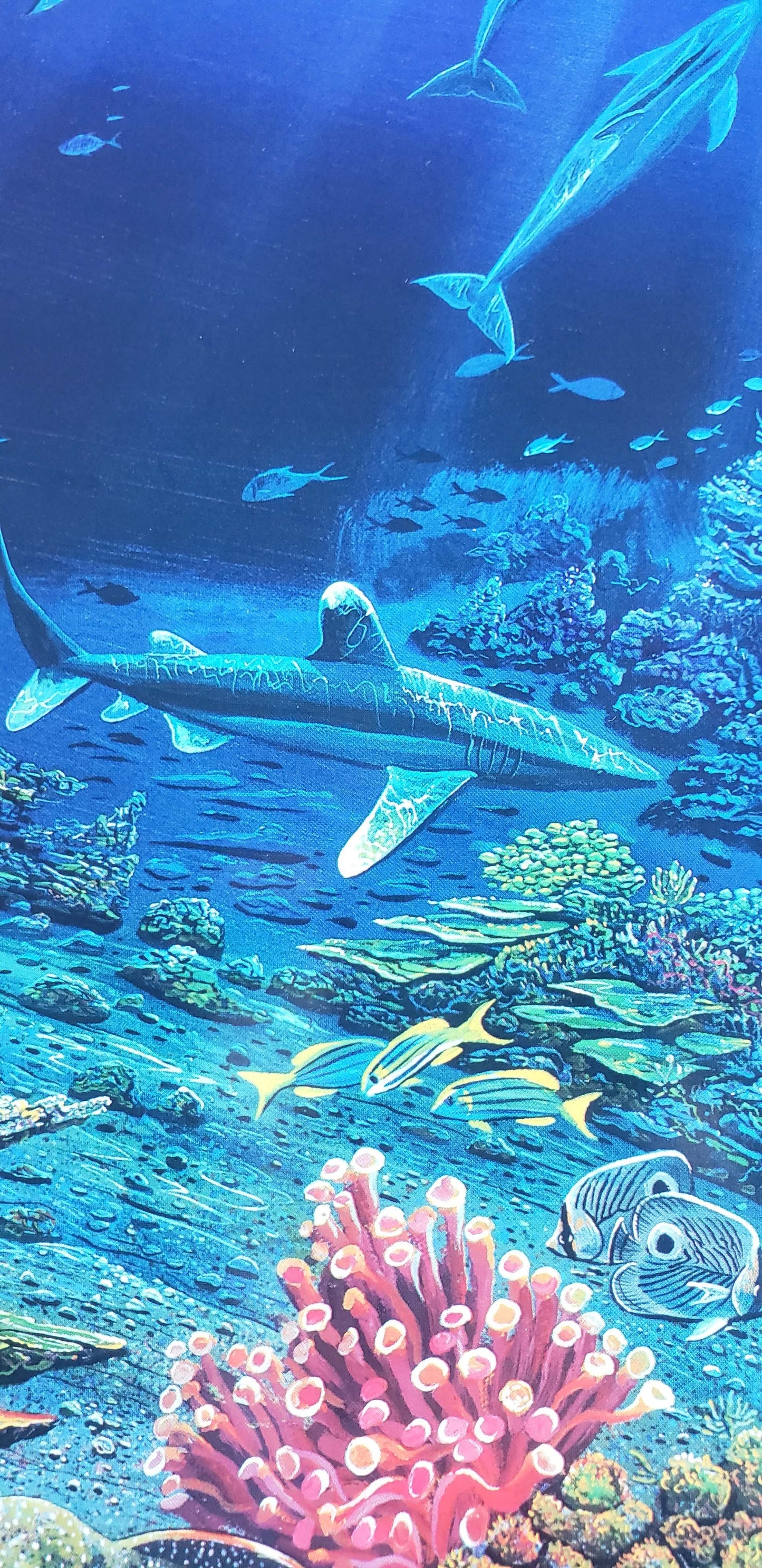 Robert Lyn Nelson Hand Signed Three Worlds whale ocean moon coral reef shark orca art