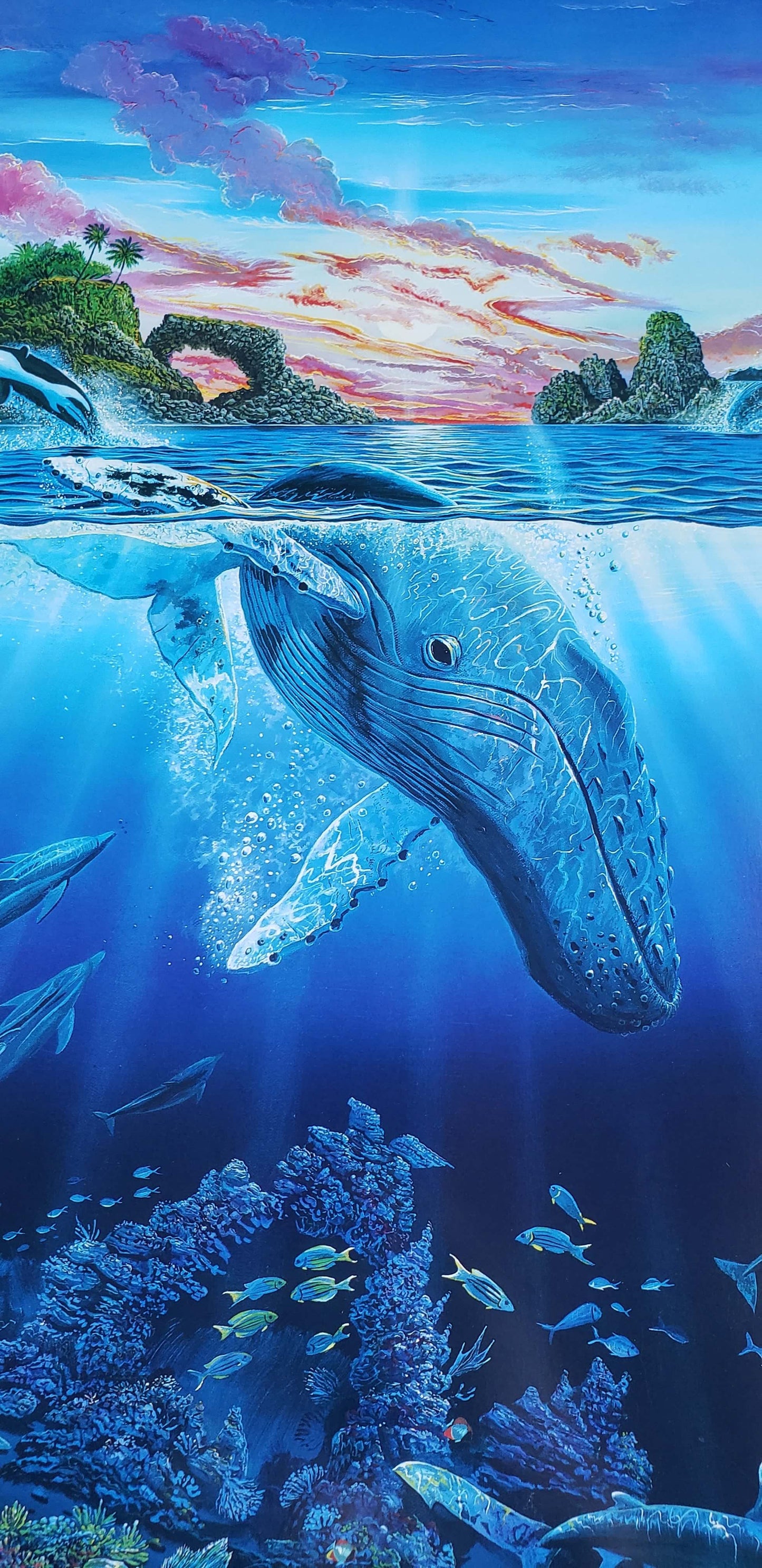 Robert Lyn Nelson Hand Signed Three Worlds whale ocean moon coral reef shark orca art