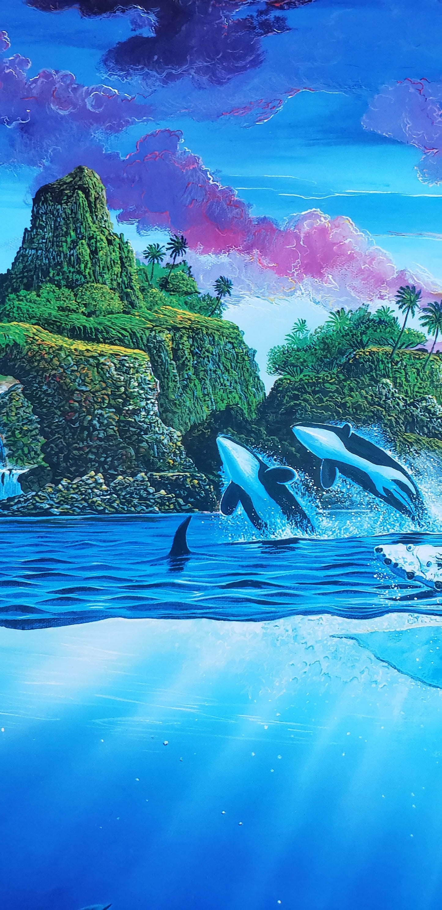 Robert Lyn Nelson Hand Signed Three Worlds whale ocean moon coral reef shark orca art