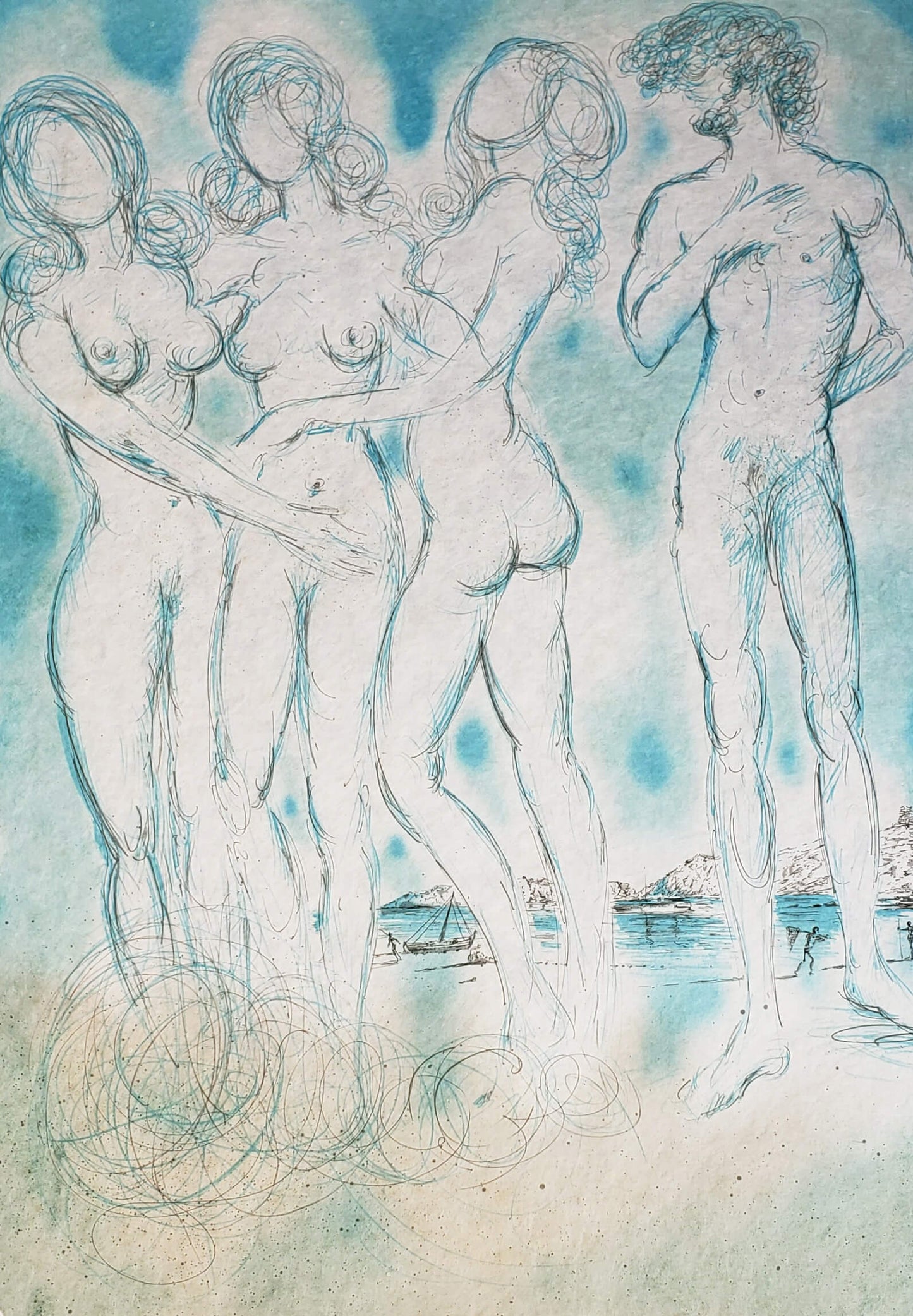 Salvador Dali hand signed surrealism surrealist artwork boat & people