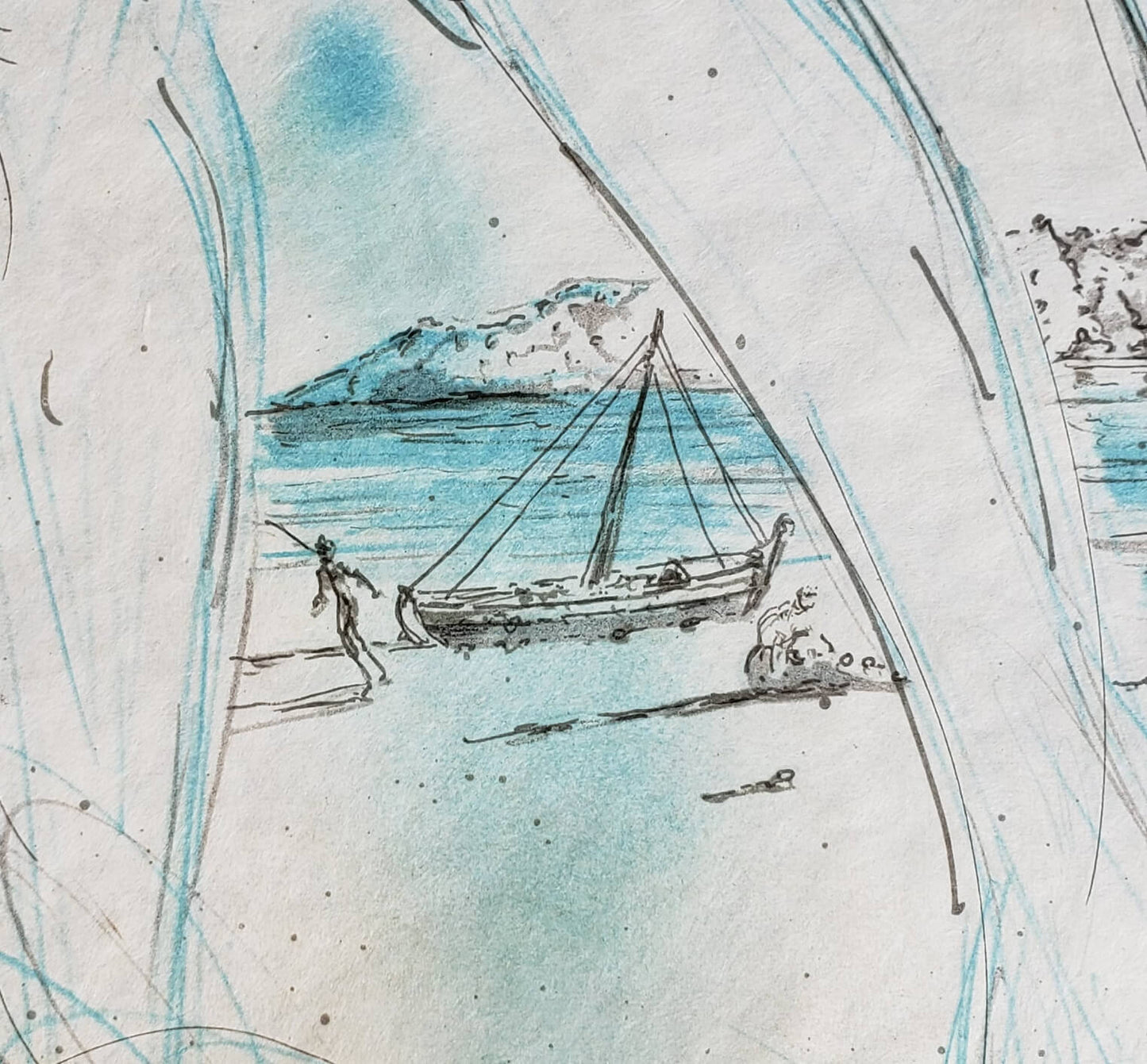 Salvador Dali hand signed surrealism surrealist artwork boat & people