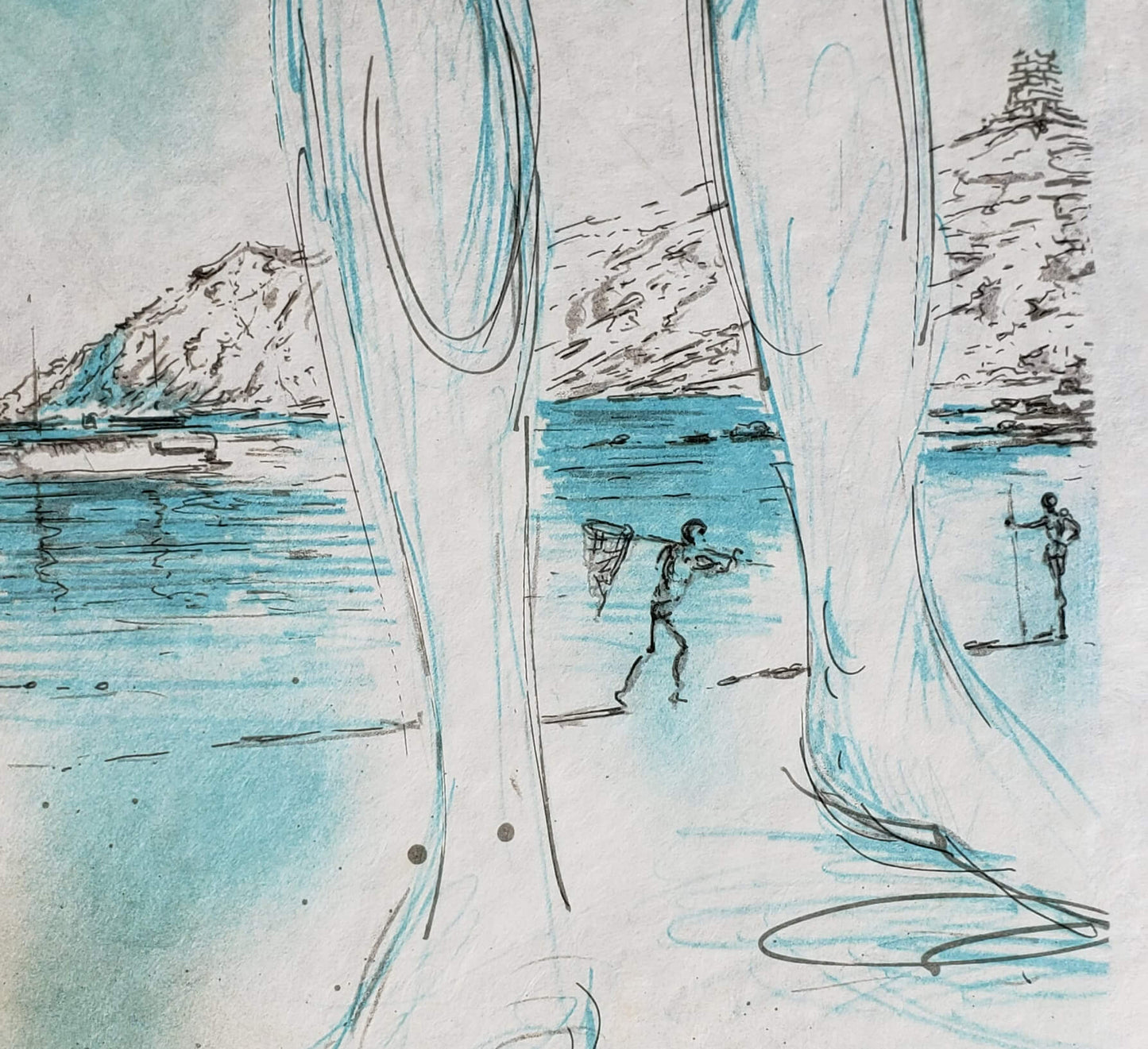 Salvador Dali hand signed surrealism surrealist artwork boat & people
