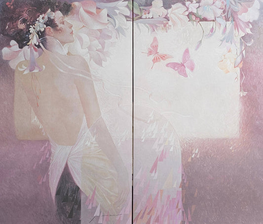 Felix Mas Art Nouveau Woman with butterflies portrait diptych 
