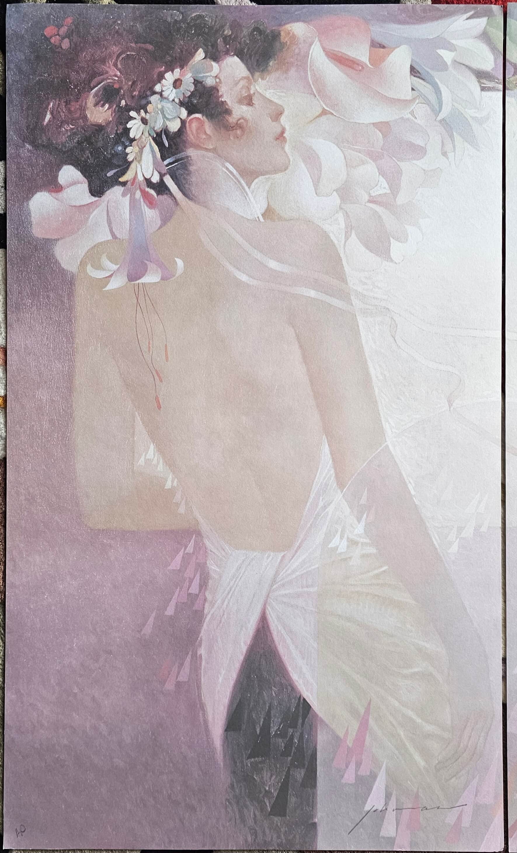 Felix Mas Art Nouveau Woman with butterflies portrait diptych 