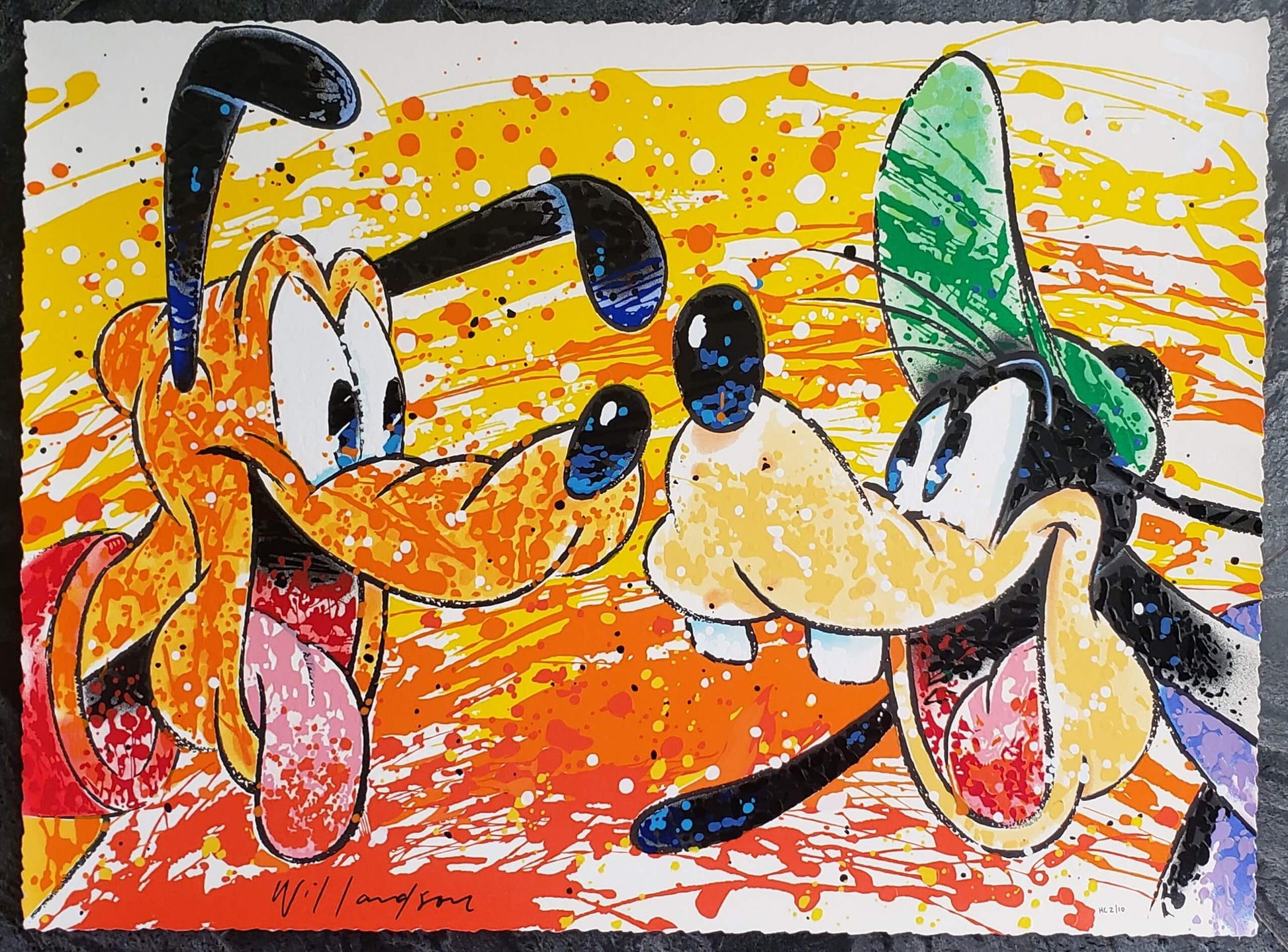 David Willardson "Twosome" Disney Art Pluto & Goofy dogs. Colorful Serigraph
