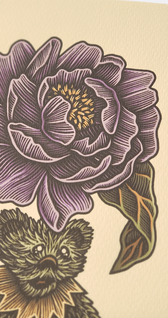 Luke Martin "Julia's Flowers" Peony Grateful Dead Bear Art