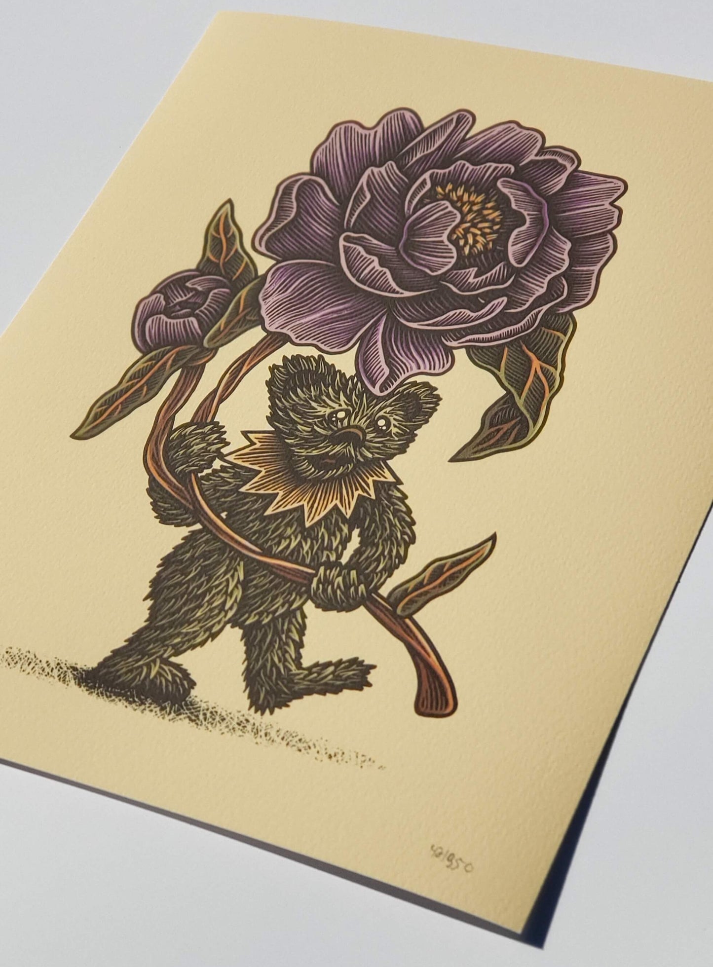 Grateful Bear Dancing Bear with Purple Peony