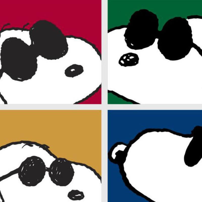 Peanuts Snoopy wearing sunglasses red green yellow blue background POP Art print