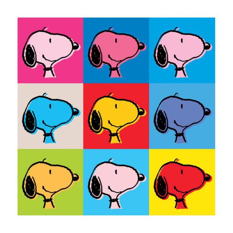 Peanuts Snoopy goes POP Art Andy Warhol Styler Art Snoopy heads colorful