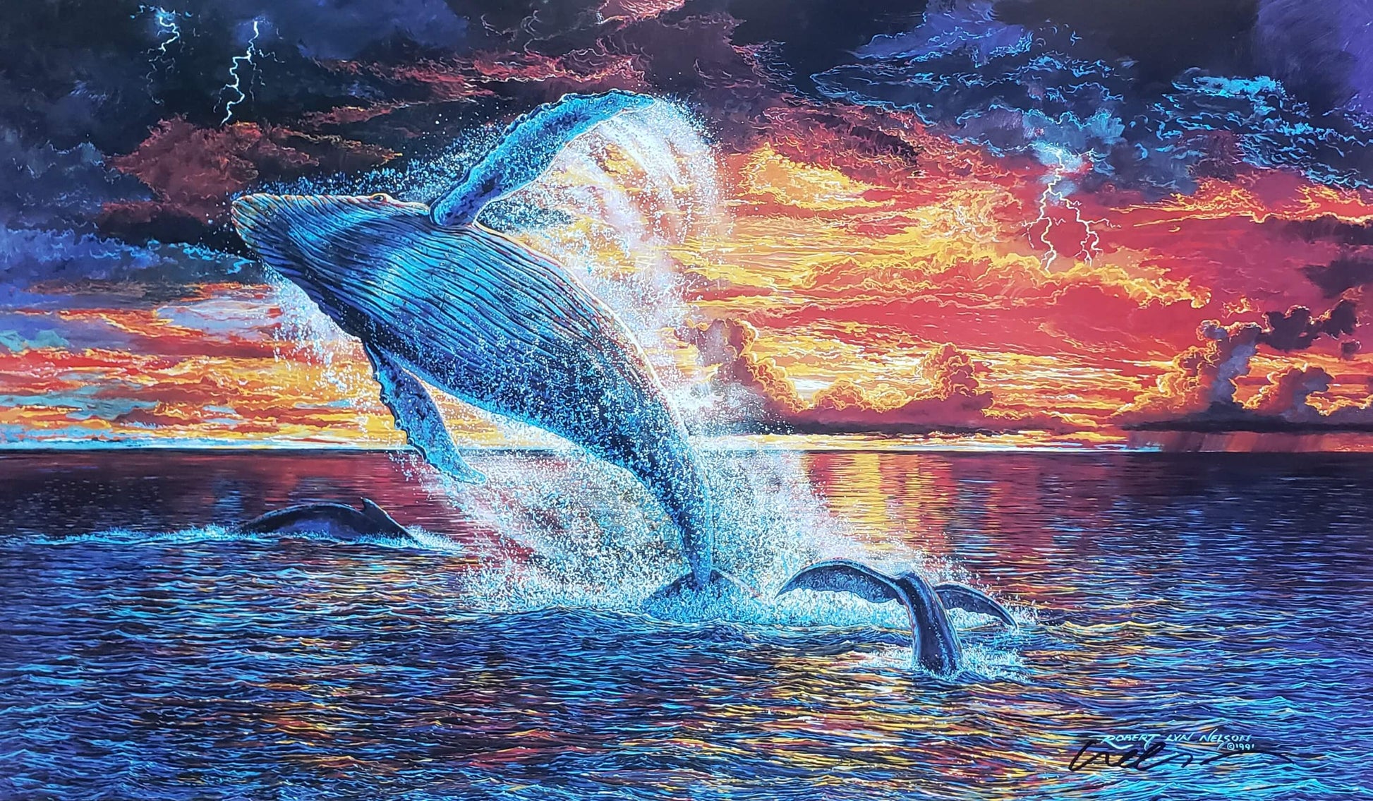 Robert Lyn Nelson Hand Signed Electricity Sunset Whales